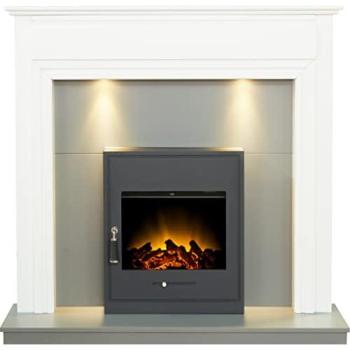 Oslo Electric 48 Inset Stove Set in Black for Adam Honley White & Grey Fireplace