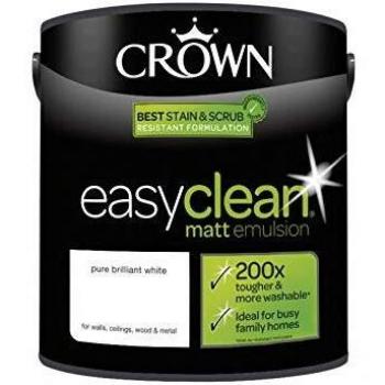 Crown Pure Brilliant White Easy Clean Matt Emulsion Paint Multi Surface 2.5L