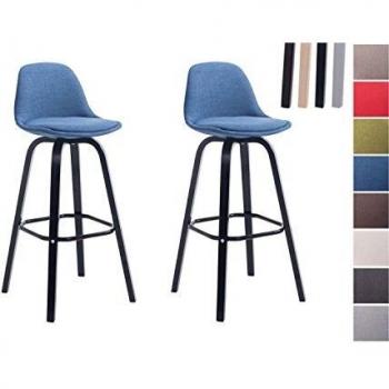 Barhocker Duo Avika – 2 Stk., blauer Stoff, schwarzes Holzrahmen