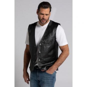 JP1880 Plus Size Black Leather Vest, Men's, 7XL