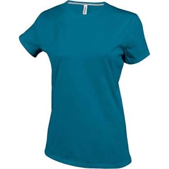 T-Shirt Damen Kariban Rundhals Baumwolle Blau (S)