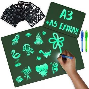 Lavagna Luminosa Magica per Bambini, 6 Stencil e 2 Penne Spia