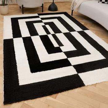 Unisex Joli Black Geometric Pile Rug 200x290