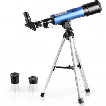 Familienastronomie: TELMU Kinder-Teleskop 50 mm, 360 mm Fokus, inkl. Stabiler Stativbasis und Okularen