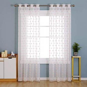 Set de 2 rideaux voilés enfants avec motif jacquard rose