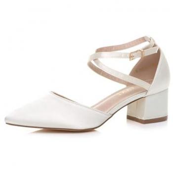 Ivory Crossed Strap Mid-Heel Pointed Toe