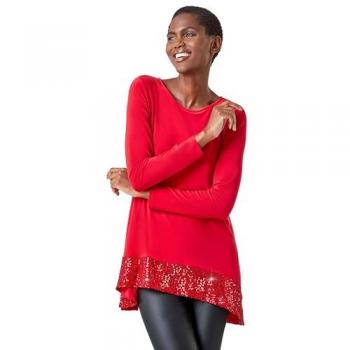 Red Roman Sequin Hem Top
