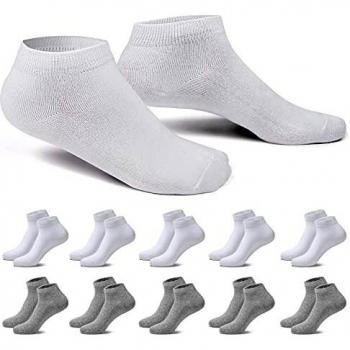 EKSHER Herren Kurzsocken 43‑46 – 10 Paar, Weiches Baumwollmaterial, Weiß & Grau