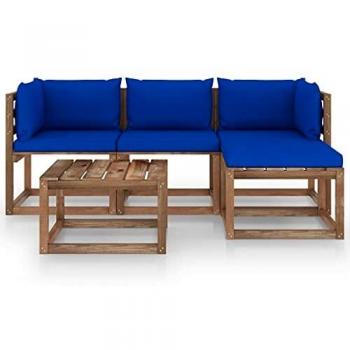 Gartenmöbel-Set 5-teilig mit blauen Kissen