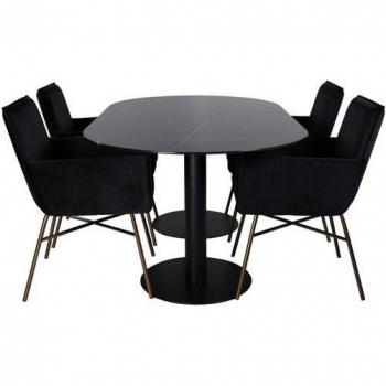 Pillan 5-teiliges Esszimmer-Set mit Velour-Stühlen