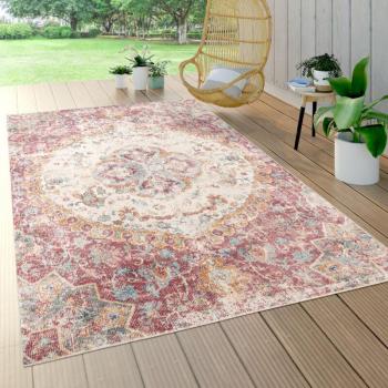 Paco Home Balkon‑Outdoor‑Teppich: Wetterfest, 200x280 cm, Orientalisches Design, Vintage Coral Pink/Beige