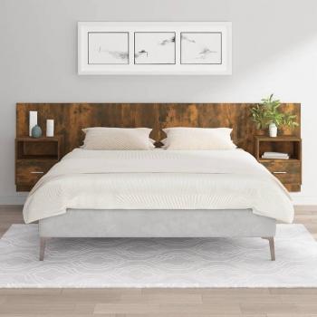 Cabecero de cama moderno con mesitas de madera