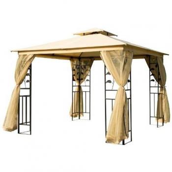 Outsunny Tonnelle Barnum Style Colonial Double Toit Toile Imperméable Moustiquaires Amovibles 3 x 3 x 2,65 m Beige Noir