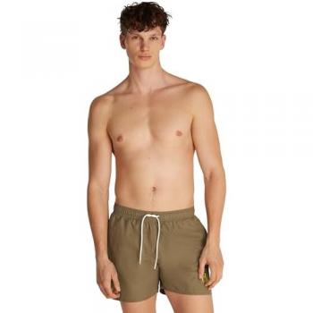 Calvin Klein Men’s Medium Leg-Length Quick-Dry Swim Shorts – Green/Tan, XL