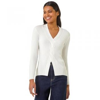 Roman Cable Split Detail Rib Knitting Jumper – Ivory, Size 16