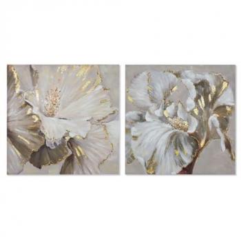 Arte Urbano Esprit: Cuadro Floral Beige Dorado, Lienzo MDF 80 cm x 80 cm