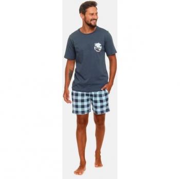 Doctor Nap 2‑Tages‑Pyjama‑Set – Blaues Karo‑Shorty & Kurzarmshirt (L)