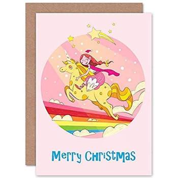 Artery8 Pink Rainbow Unicorn Princess Christmas Card Set