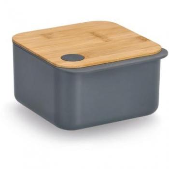 Zeller Contenitore grigio in plastica con coperchio in bambù