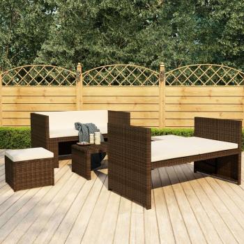 Garten-Lounge-Set 5-teilig aus Poly Rattan in Braun mit komfortablen Auflagen