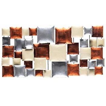 Décoration murale rectangulaire en métal peinte cuivre et argent, objet décoratif artisanal à suspendre – Prisme 03