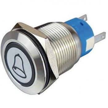 Metalltaster 19 mm mit Klingelsymbol und Ringbeleuchtung in Weiss