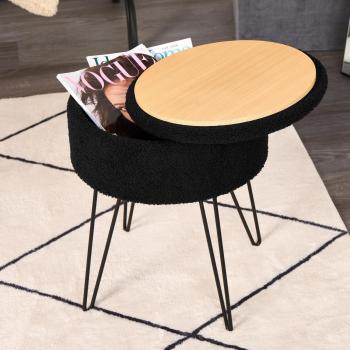 Bouclé Stool with Storage and Hairpin Legs