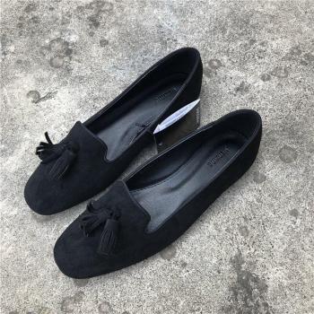 Schwarze Wildleder Halbschuhe für Damen mit Fransen