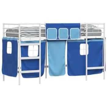 Cadre mezzanine enfant vidaXL – couleur bleu et blanc, rideaux inclus