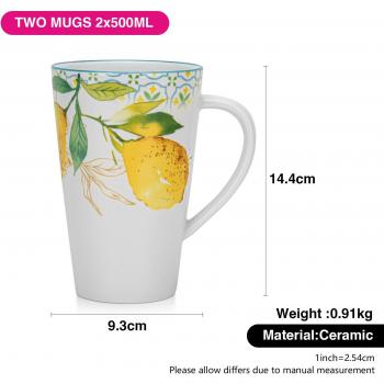 Tazas de Café de Porcelana CAPRI, Juego de 2 Piezas, 500ml
