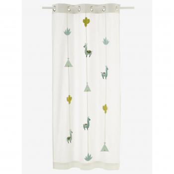 VERTBAUDET Semi-Sheer Window Curtain with Cactus & Eyelet Detail White 105x240