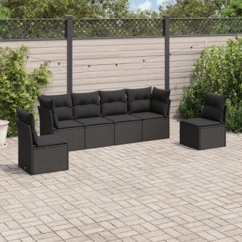 VidaXL 6-tlg. Lounge-Set für den Garten mit Kissen Schwarz Poly Rattan
