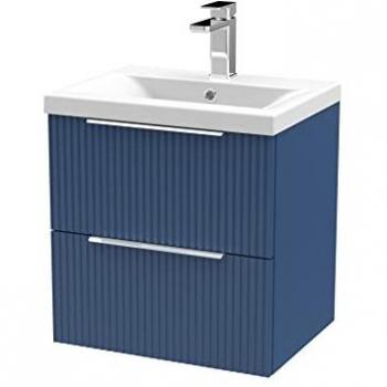 Blue‑Satin Fluted 500 mm Wall‑Mount 2‑Drawer Vanity & Mid‑Edge Basin