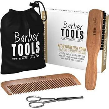 Confezione kit per barba con spazzola, pettine, forbici e borsa