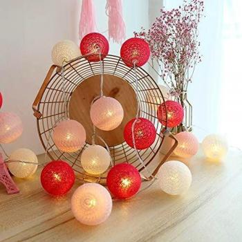 KWODE Rosa Lichterkette, 20er Cotton Ball, USB, 3.5M für Mädchenzimmer Deko