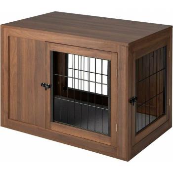 Meuble Cage pour Chien avec 2 Entrées Sécurisées