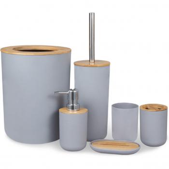Plastic Bathroom Accessories Set with Bamboo Toothbrush Holder
