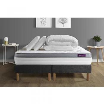 Septnuits Matelas 180x200 + Sommiers Gris 90x200 Memo Zen Mousse à mémoire de Forme 5 Zones de Confort 26 cm Ferme