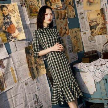 SHENG COCO Elegantes Plaid Kleid