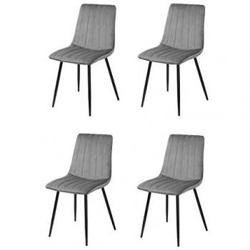 Colección “Denia” – 4 Sillas de Comedor en Terciopelo Gris