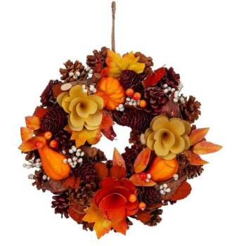 Seasonal Autumn Wreath in Brown, 31 × 30 cm