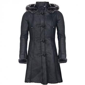 Infinity Leather Schwarzer Damen‑Cap Duffle – Schaffell, Ottawa, EU 40/UK 12