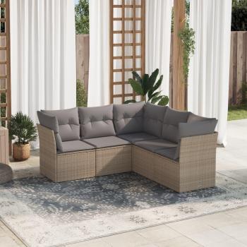 VidaXL Garten-Sofagarnitur 5-tlg. mit Kissen Beige Poly Rattan
