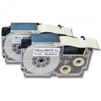 2x Vhbw Label Tape for Casio KL-HD1/KL-P1000, 18mm Black on White