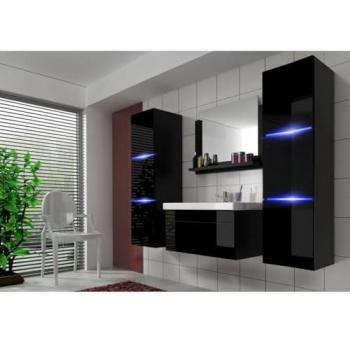 Bagno Nero RAVEN 60cm Lavabo – Set 2 Colonne, Specchio & LED