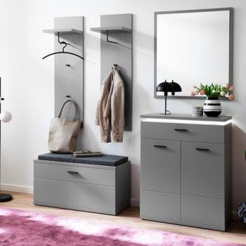 Garderoben-Set 5-teilig mit Sitzkissen und LED-Beleuchtung in Grau