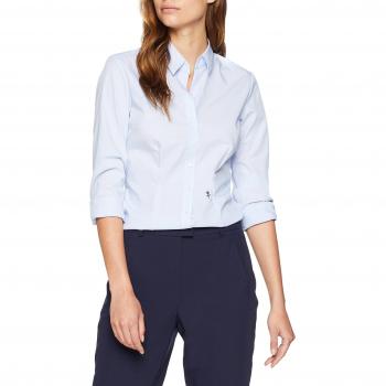 Seidensticker Damen Hemdbluse Langarm Slim Fit Gemustert Bügelfrei Bluse, Blau, 38