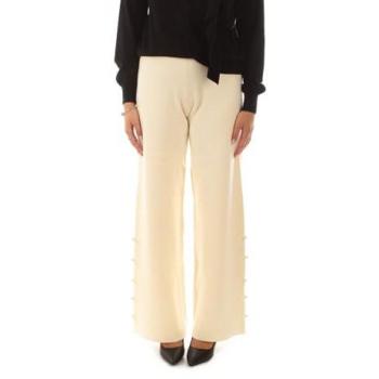 TWINSET ACTITUDE Pantalone Wide Leg in Maglia da Donna Antique White