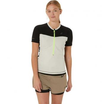 Fujitrail Women's Half Zip Short Sleeve Tee – White/Black/Neon Green – XS-XXL (XL)