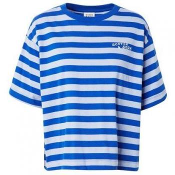 Scotch & Soda Ladies Electric Blue Stripe Short Sleeve Top